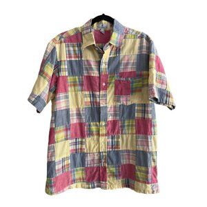 ENGLISH SPORT SHOP CASUAL MENS Handwoven PATCH BUTTON DOWN SHORT SLEEVE Size L